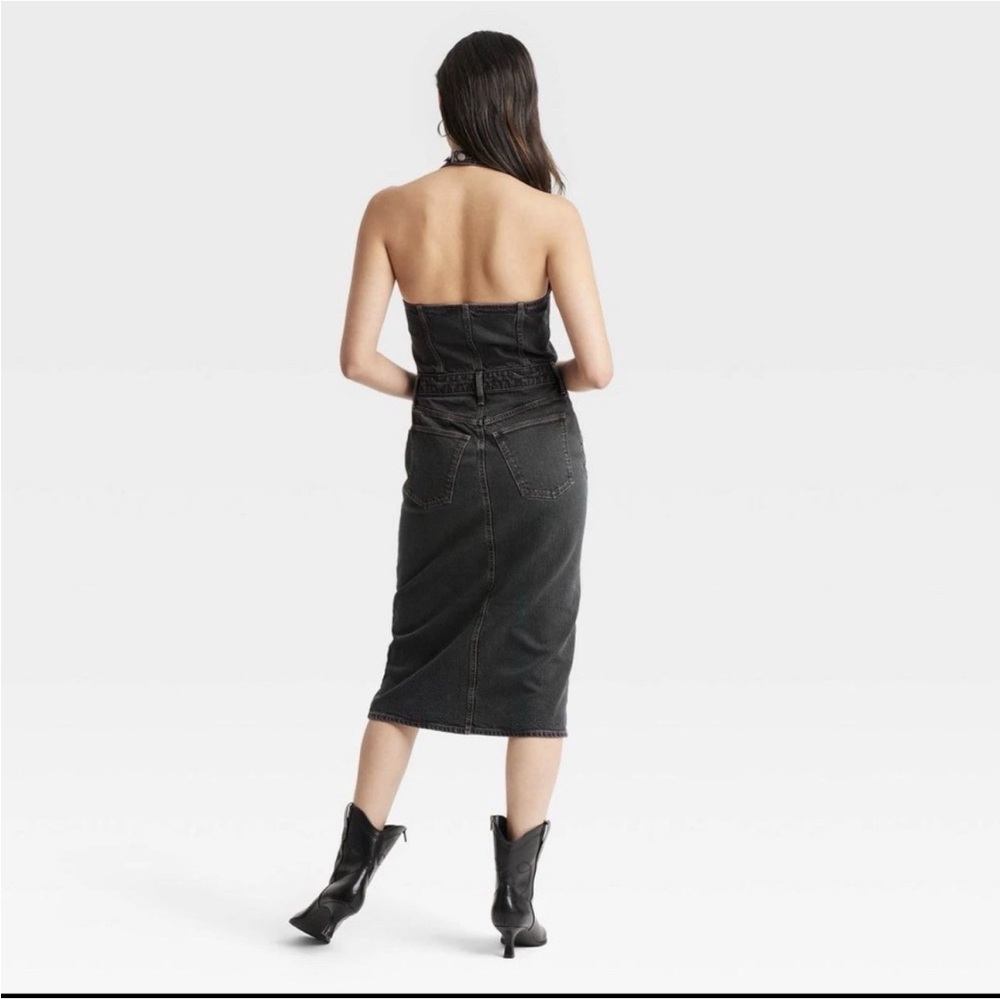 Women's Denim MIDI Dress - Universal Thread Black Wash: Sleeveless Halter - Picture 3 of 3